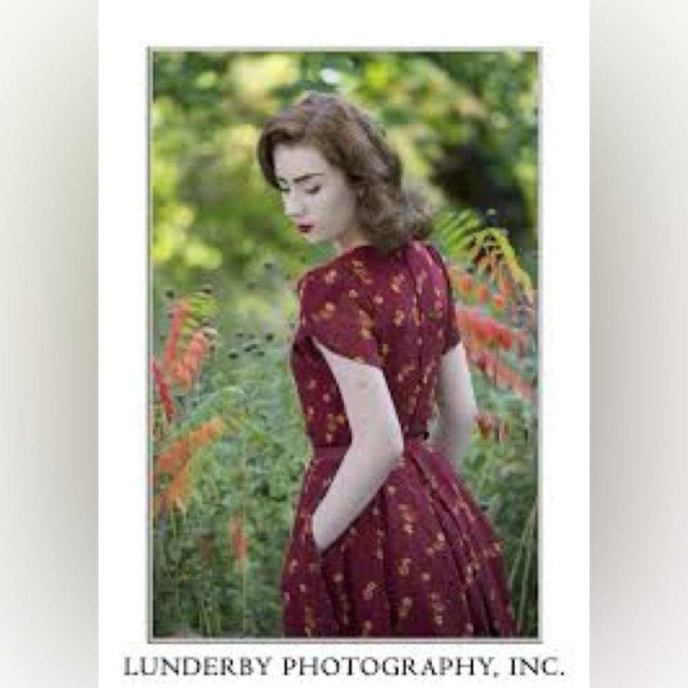 Unique Vintage Burgundy Floral Midi Dress